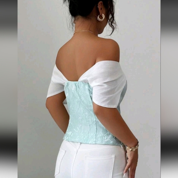 Women's Romantic Ruffled Off-Shoulder Fitted Shirt, Sweet Summer Cropped Top - Picture 2 of 4